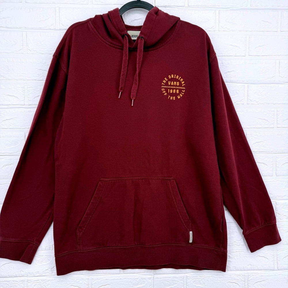 Vans Hoodie Mens XLarge Burgundy Off The Wall Graphic Pullover Sweatshirt